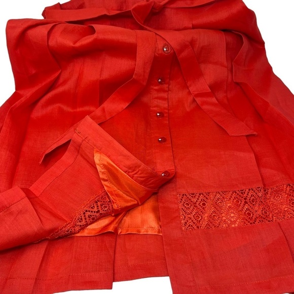 Lino USA Red Linen V-Neck Button Down Short Sleeve Belted Midi Shirt Dress Sz S - Picture 10 of 16